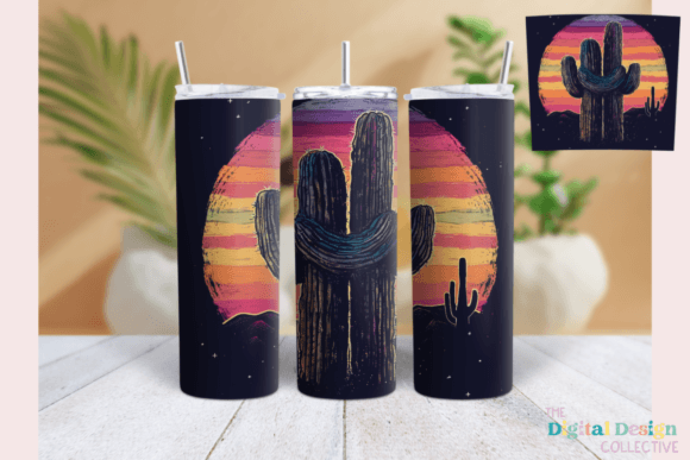 Desert Cactus Neon Western Tumbler Wrap Bundle