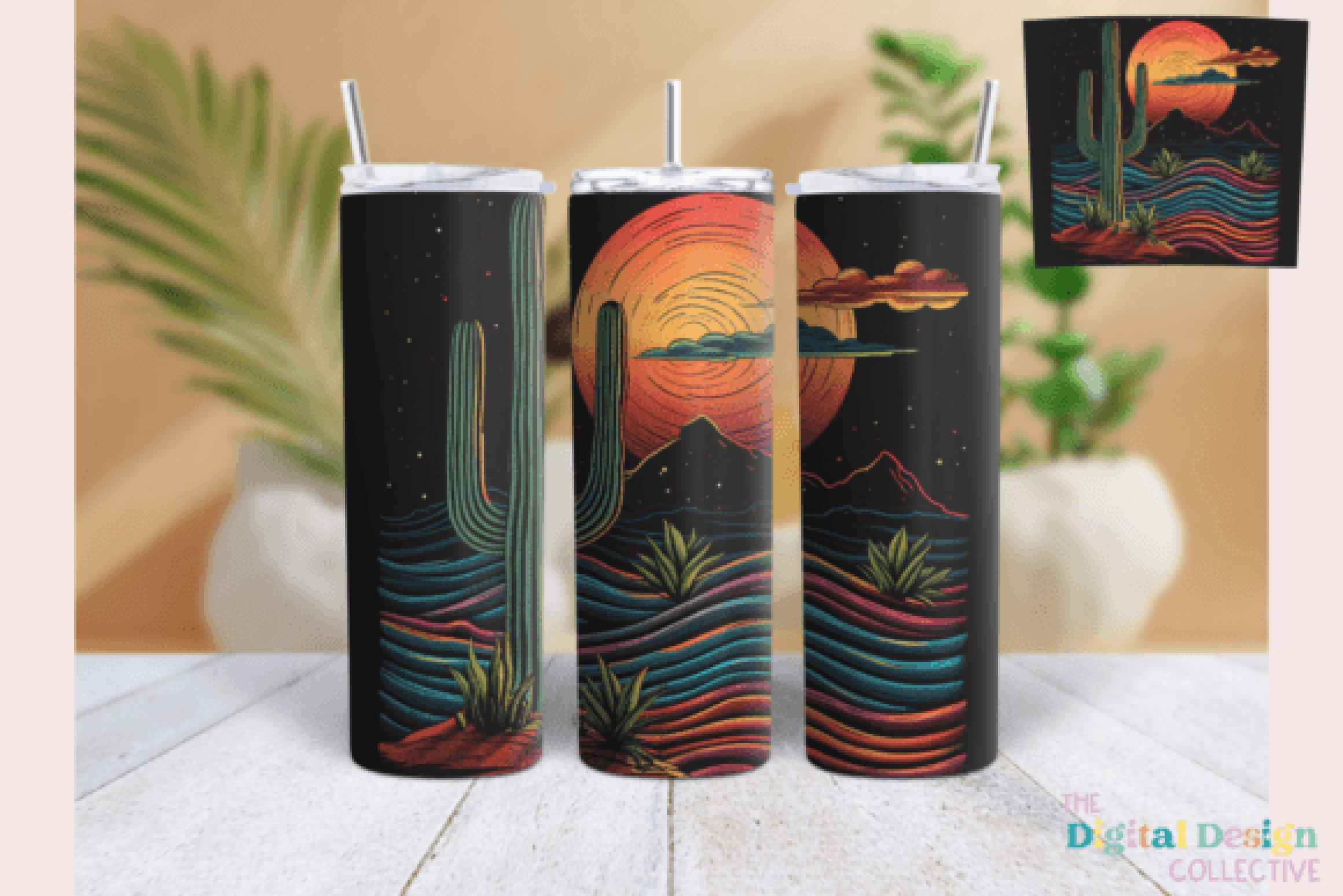 Desert Cactus Neon Western Tumbler Wrap Bundle