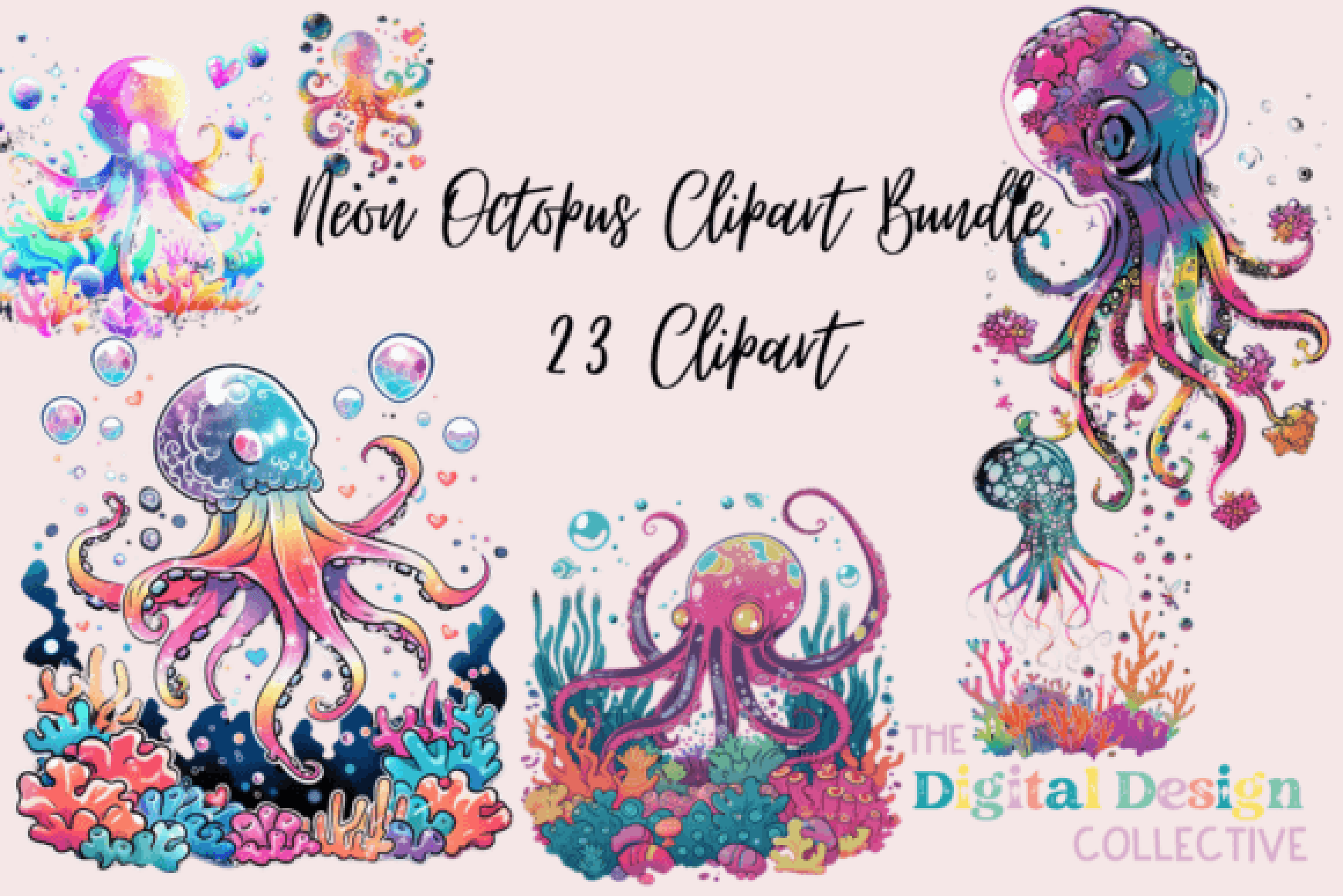 Neon Octopus Clipart Bundle - CraftNest - Digital Crafting and Art