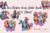 Neon Western Horses Sticker Clipart Bundle