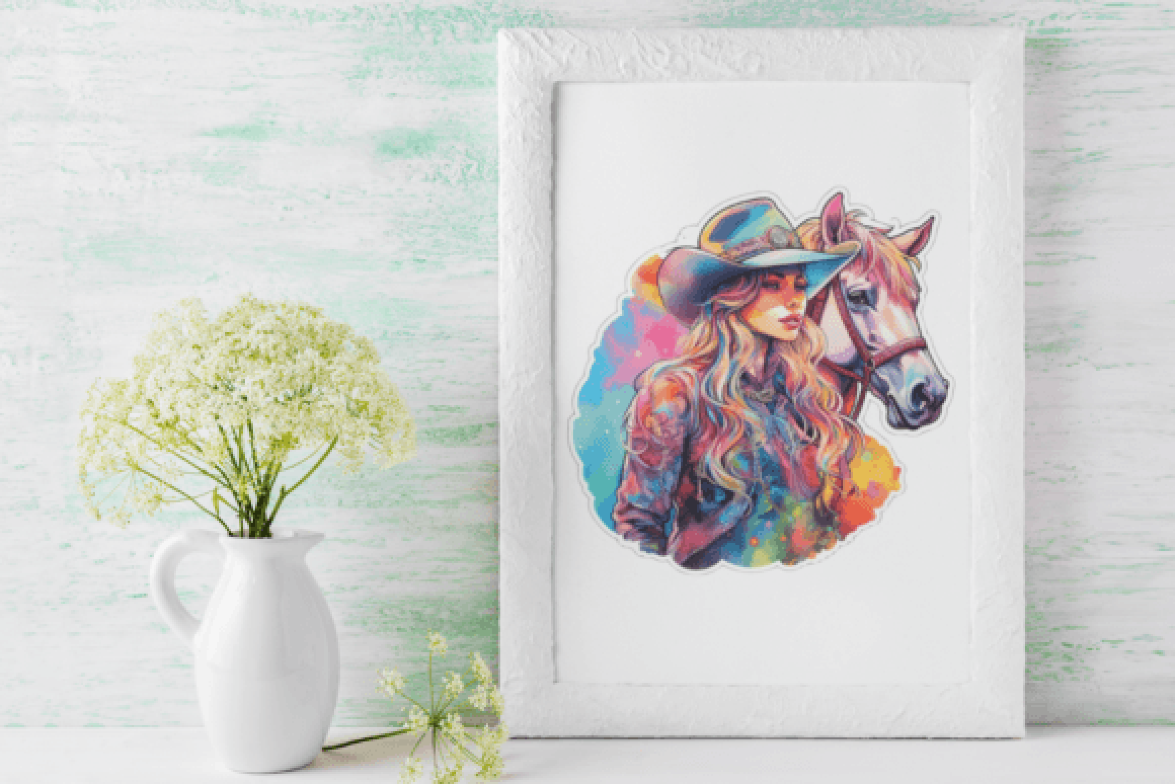 Neon Western Horses Sticker Clipart Bundle