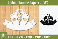New Baby Ribbon Banner Papercut Clipart Bundle - CraftNest - Digital Crafting and Art