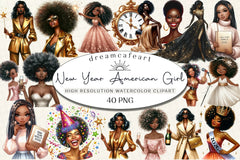 New Year Black American Girl Clipart Bundle - CraftNest - Digital Crafting and Art