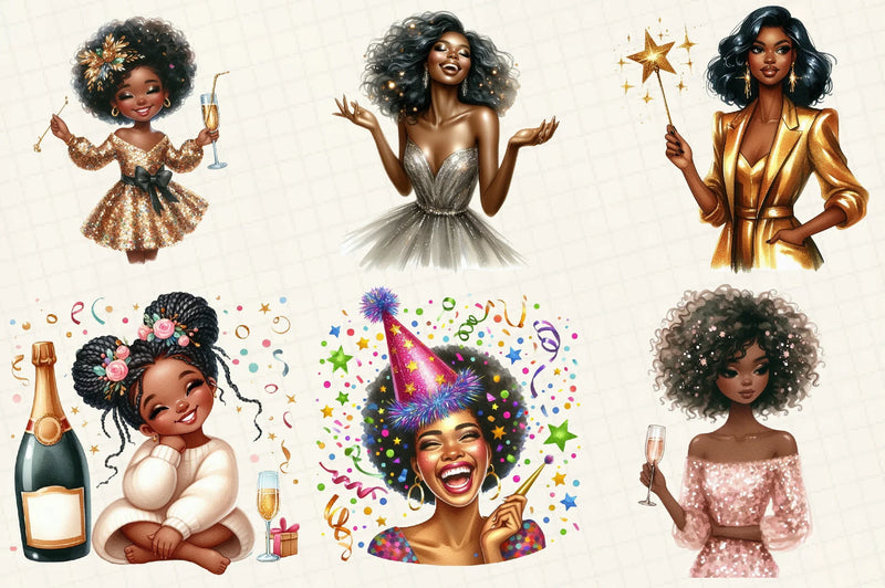 New Year Black American Girl Clipart Bundle - CraftNest - Digital Crafting and Art