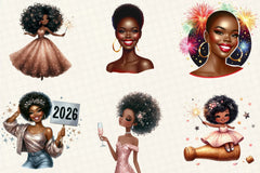 New Year Black American Girl Clipart Bundle - CraftNest - Digital Crafting and Art