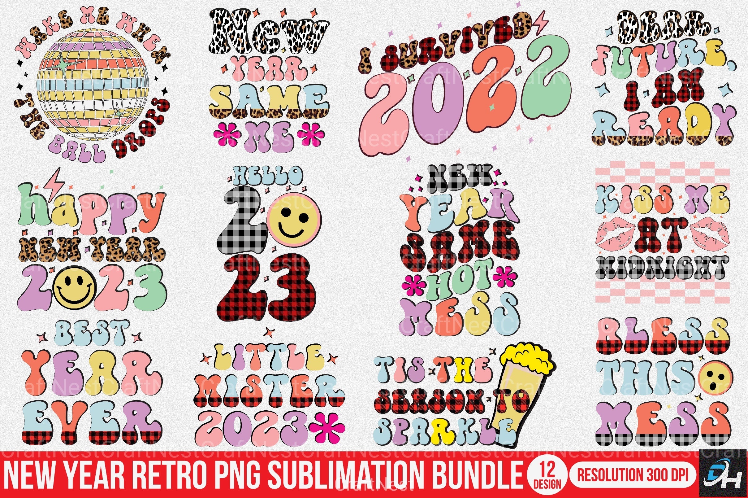 New Year Retro Clipart Bundle - CraftNest - Digital Crafting and Art