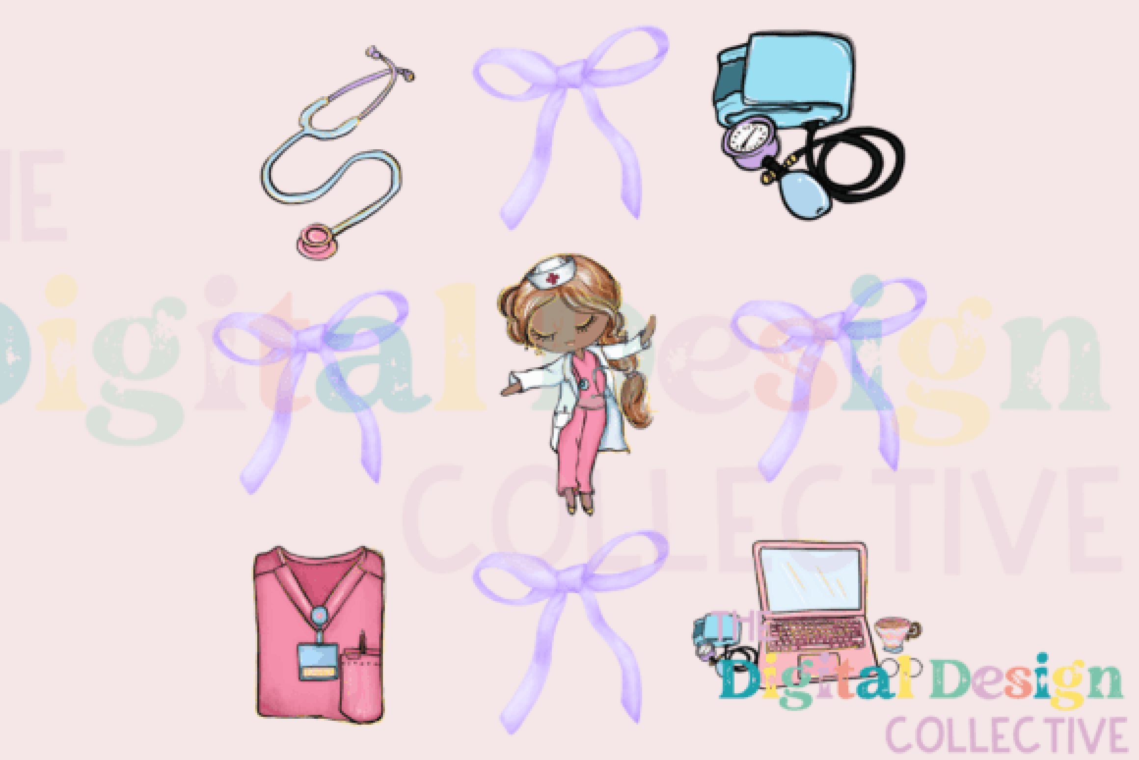 Chic Nurse Coquette Bow Clipart Bundle