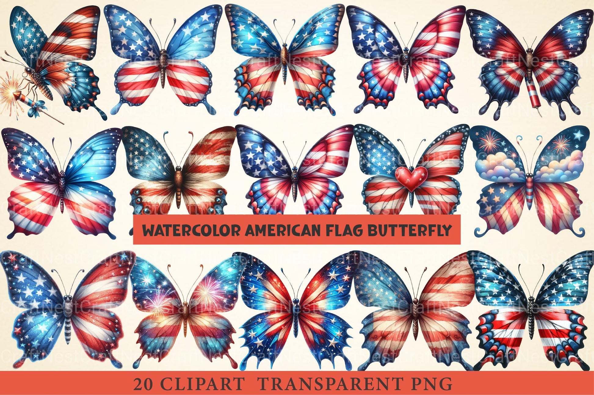 American Flag Butterfly Clipart - CraftNest - Digital Crafting and Art