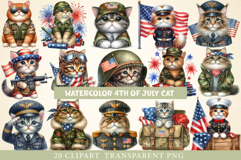 Cat in Military Clothes 4th of July Patriotic Clipart Cat Cl - CraftNest - Digital Crafting and Art