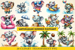 Summer Elephant Clipart Bundle - CraftNest - Digital Crafting and Art