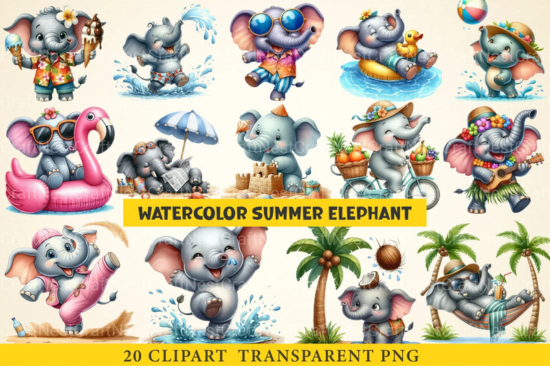 Summer Elephant Clipart Bundle - CraftNest - Digital Crafting and Art