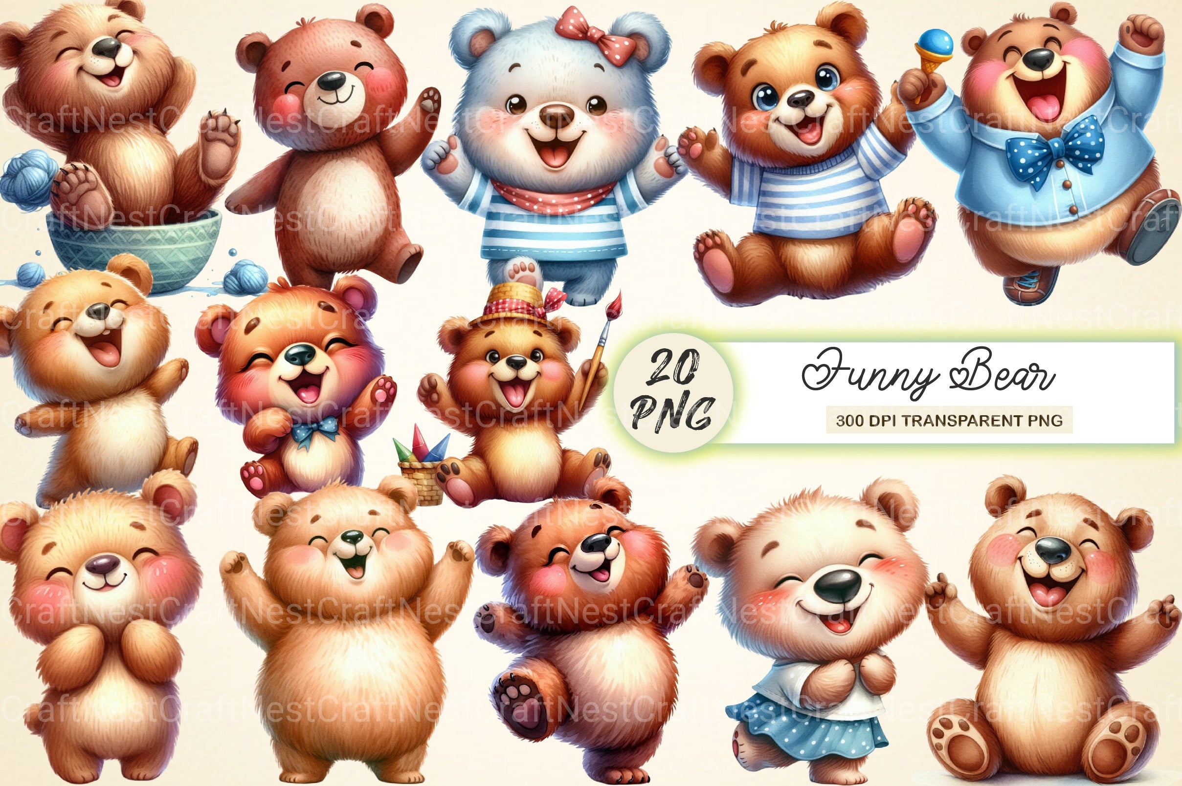 Funny Bear Clipart Bundle - CraftNest - Digital Crafting and Art