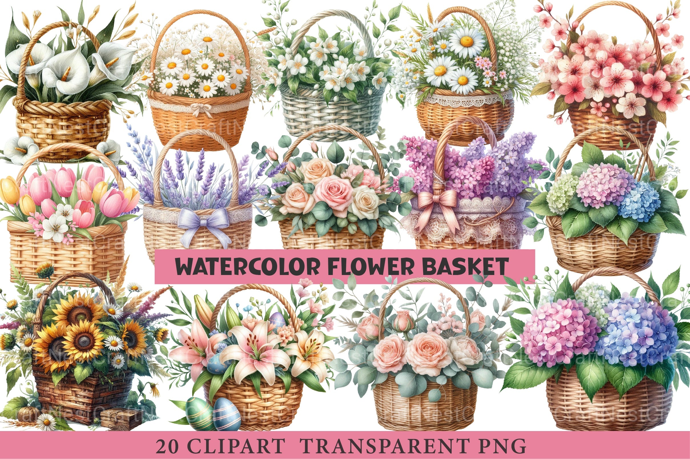 Flower Basket Clipart Bundle - CraftNest - Digital Crafting and Art