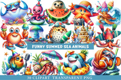 Funny Summer Sea Animals Clipart - CraftNest - Digital Crafting and Art