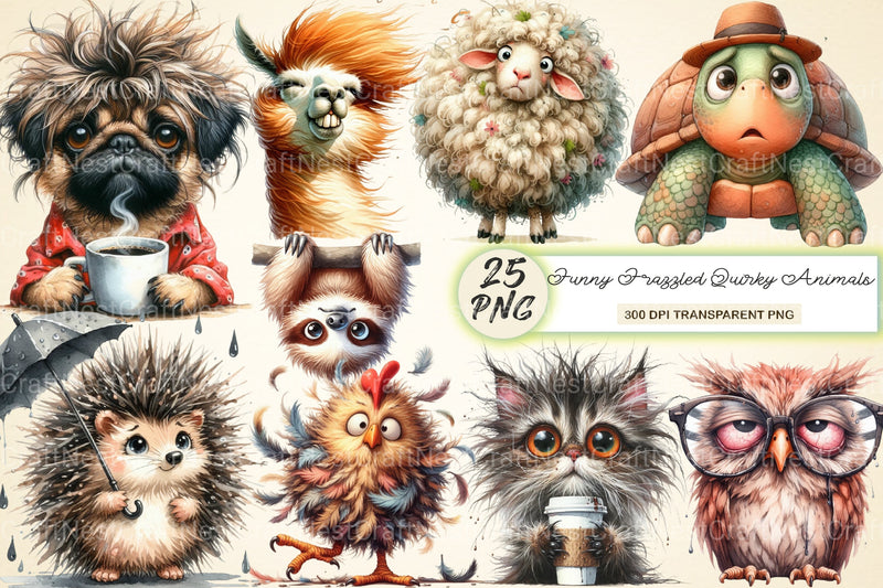 Funny Frazzled Quirky Animals Clipart Bundle - CraftNest - Digital Crafting and Art