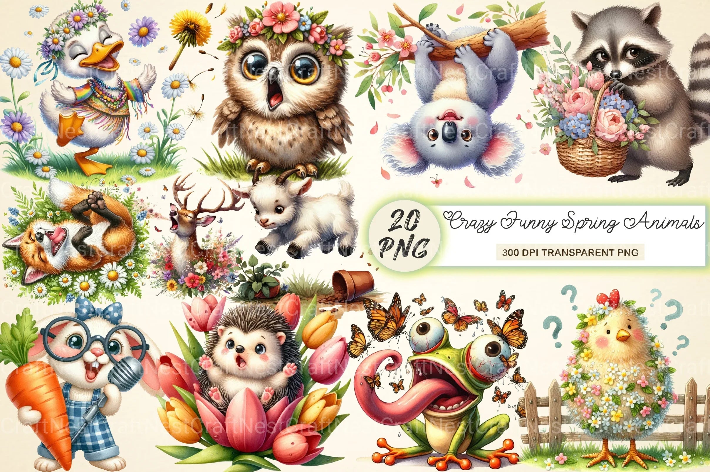 Crazy Funny Spring Animals Clipart Bundle