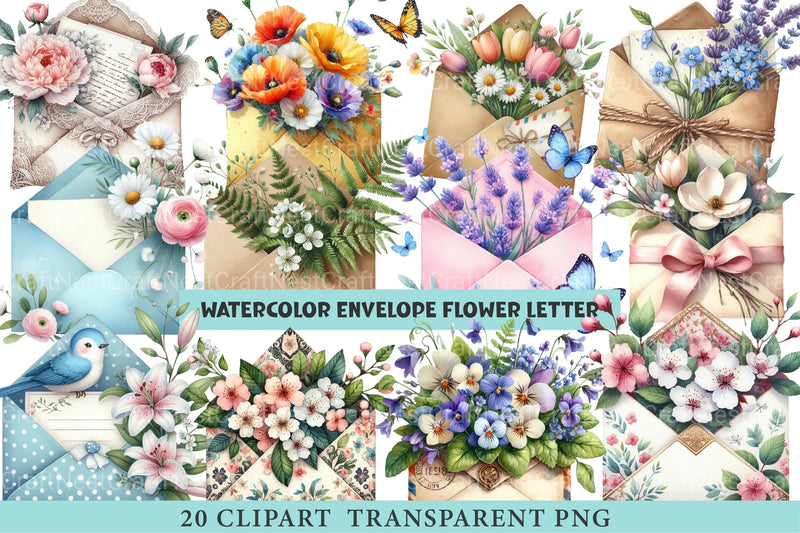 Spring Envelope Flower Letter Clipart Bundle - CraftNest - Digital Crafting and Art