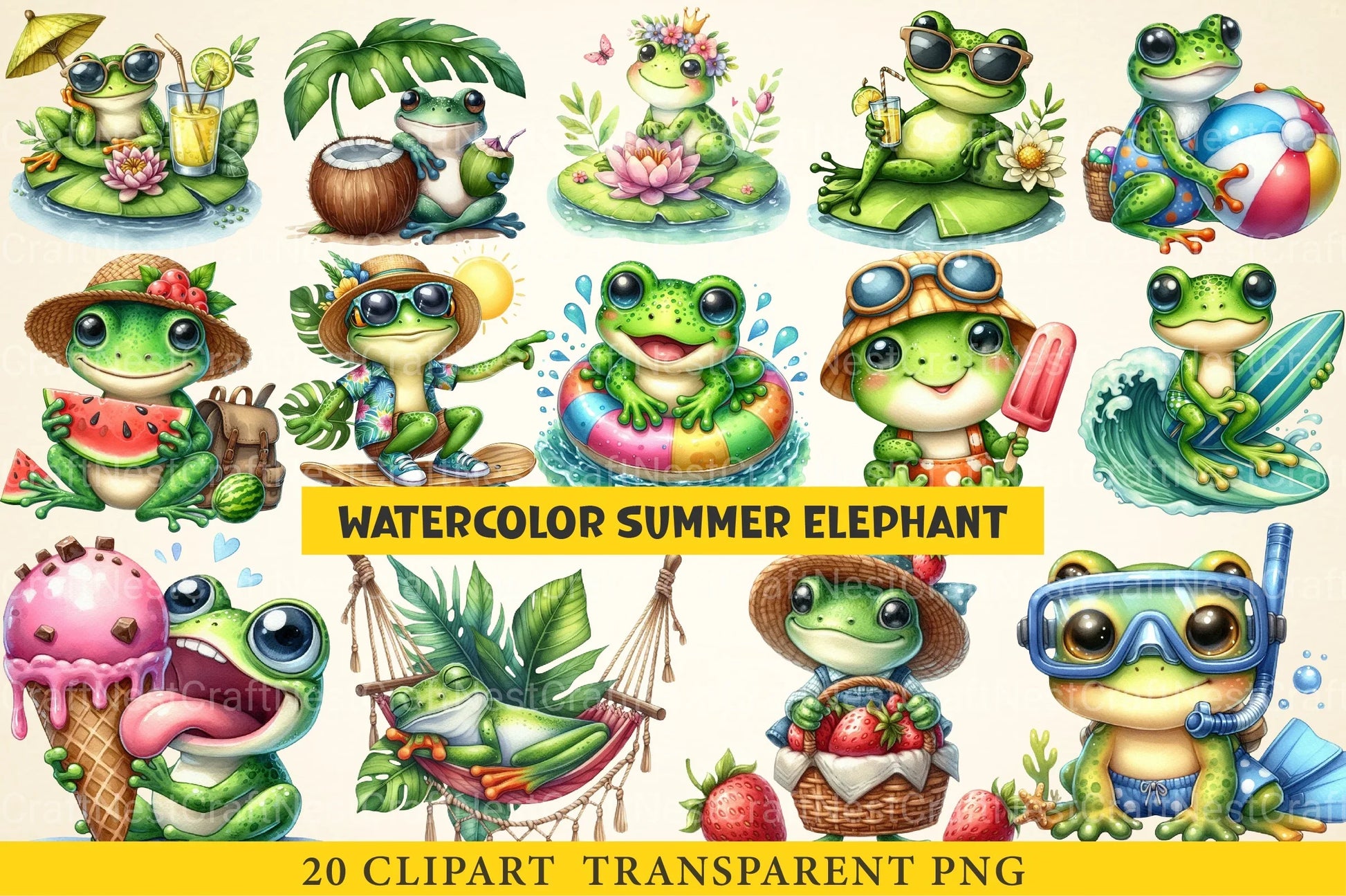 Summer Frog Clipart Bundle - CraftNest - Digital Crafting and Art