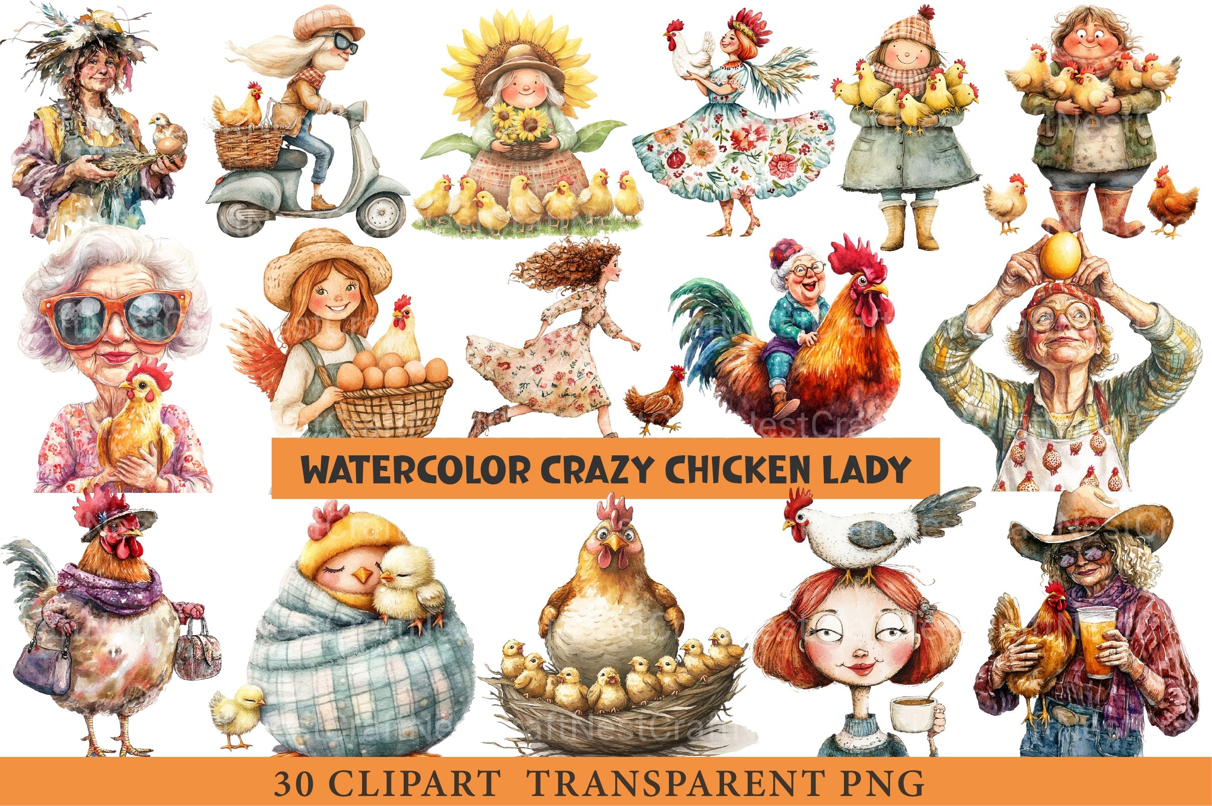 Crazy Chicken Lady Clipart Bundle - CraftNest - Digital Crafting and Art