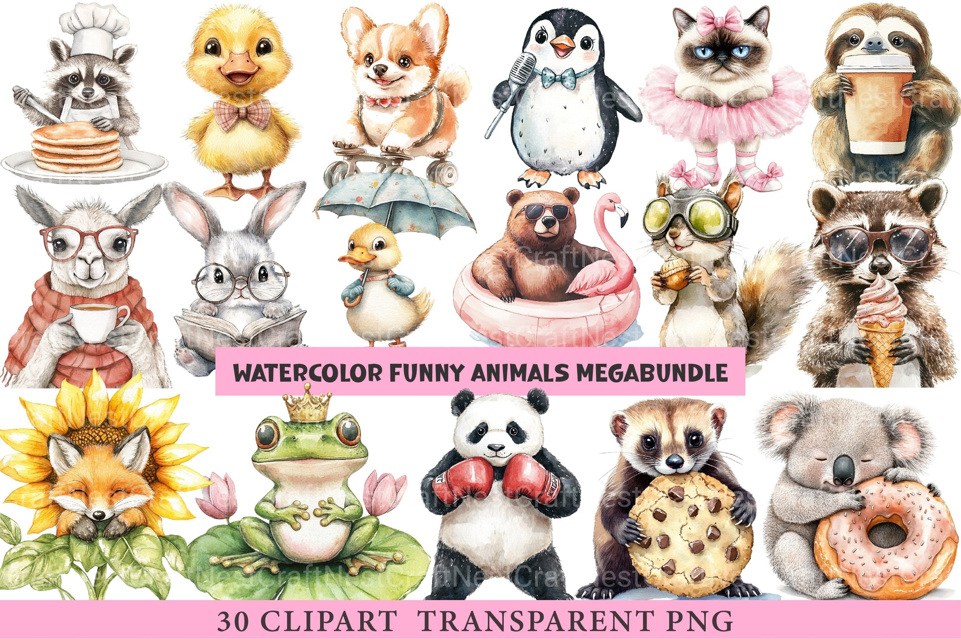 Funny Animals Megabundle Clipart Bundle - CraftNest - Digital Crafting and Art