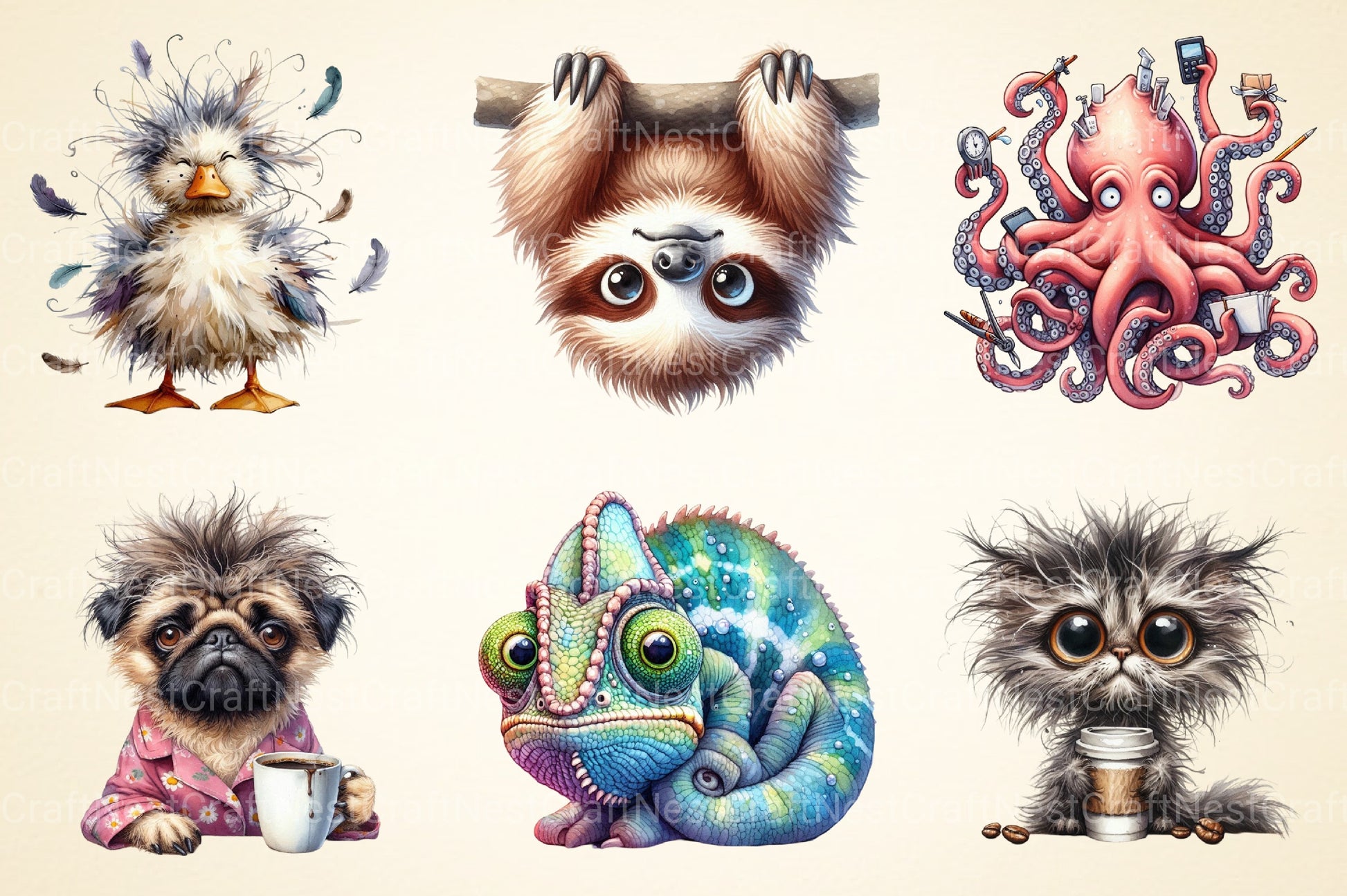 Funny Frazzled Quirky Animals Clipart Bundle - CraftNest - Digital Crafting and Art
