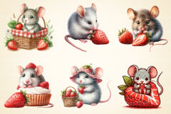 Mouse With Strawberry Clipart Bundle - CraftNest - Digital Crafting and Art