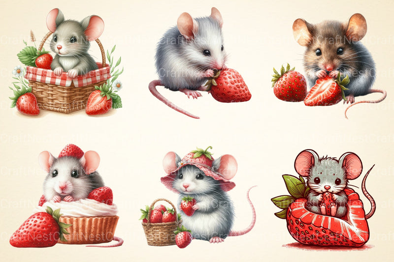 Mouse With Strawberry Clipart Bundle - CraftNest - Digital Crafting and Art