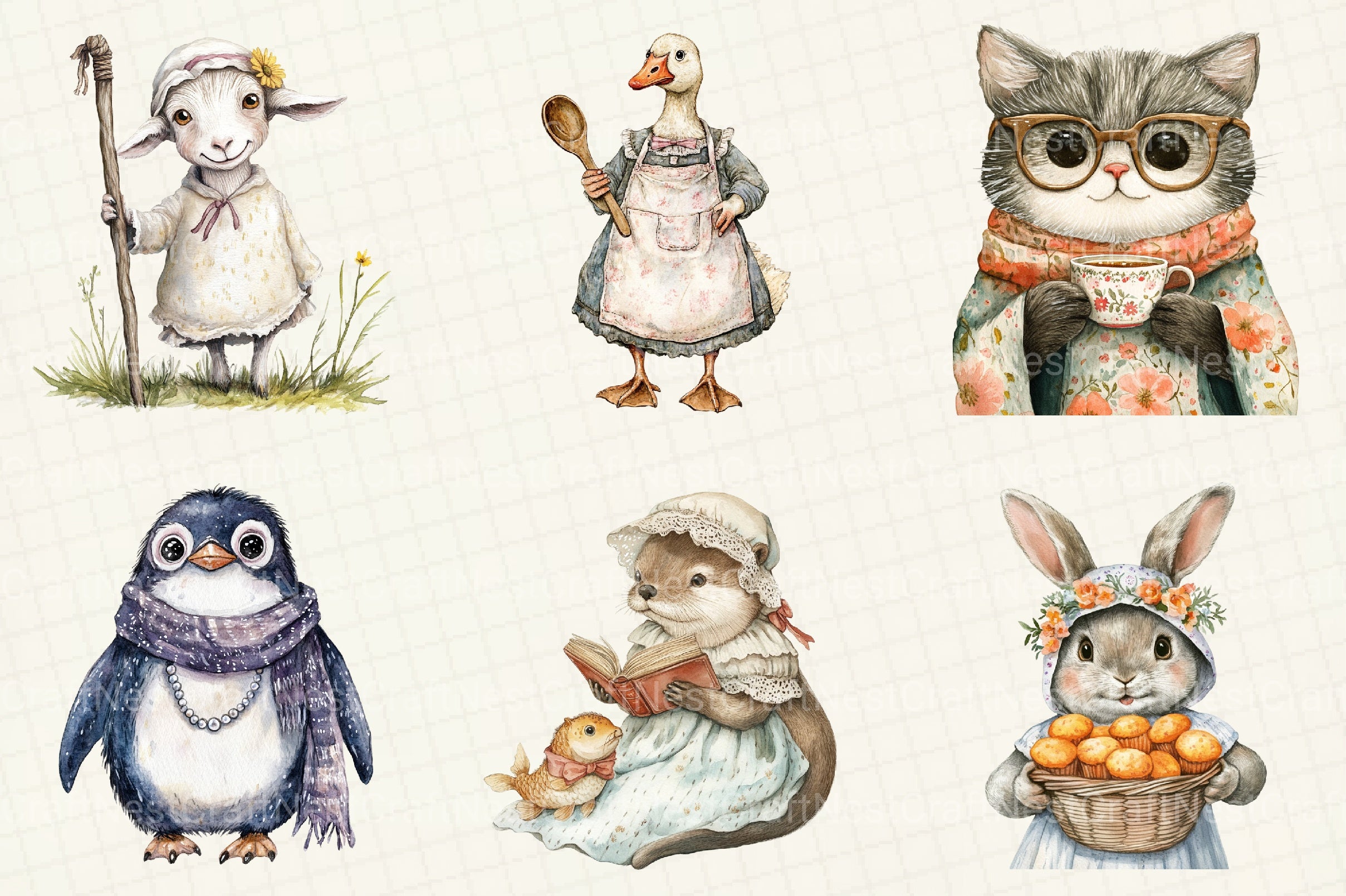 Whimsical Granny Animals Clipart Bundle - CraftNest - Digital Crafting and Art