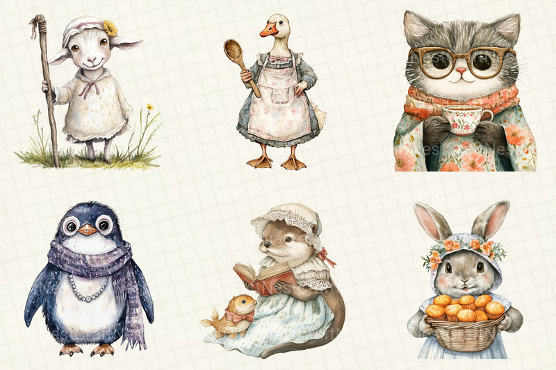 Whimsical Granny Animals Clipart Bundle - CraftNest - Digital Crafting and Art