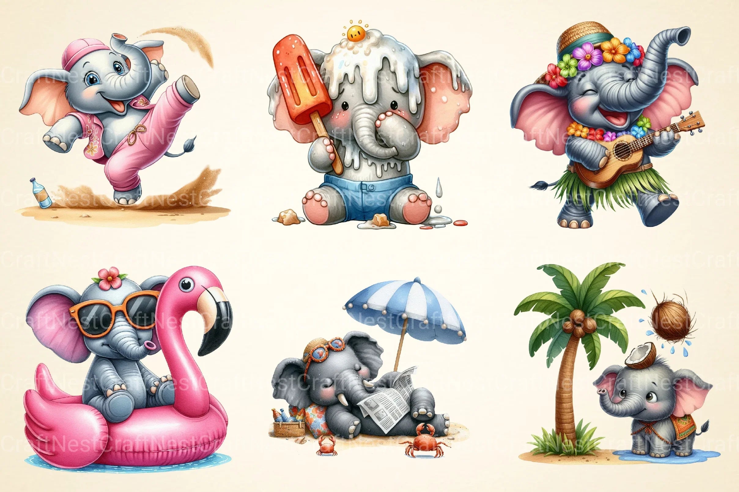 Summer Elephant Clipart Bundle - CraftNest - Digital Crafting and Art
