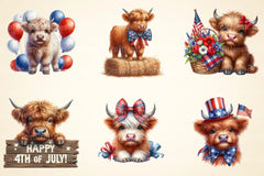 July 4th Highland Cow Clipart - CraftNest - Digital Crafting and Art