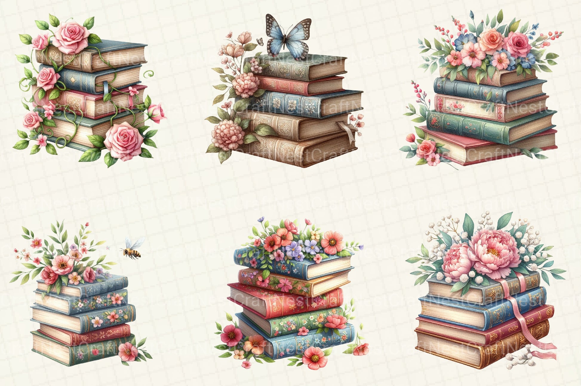 Spring Stack Of Floral Book Clipart Bundle - CraftNest - Digital Crafting and Art