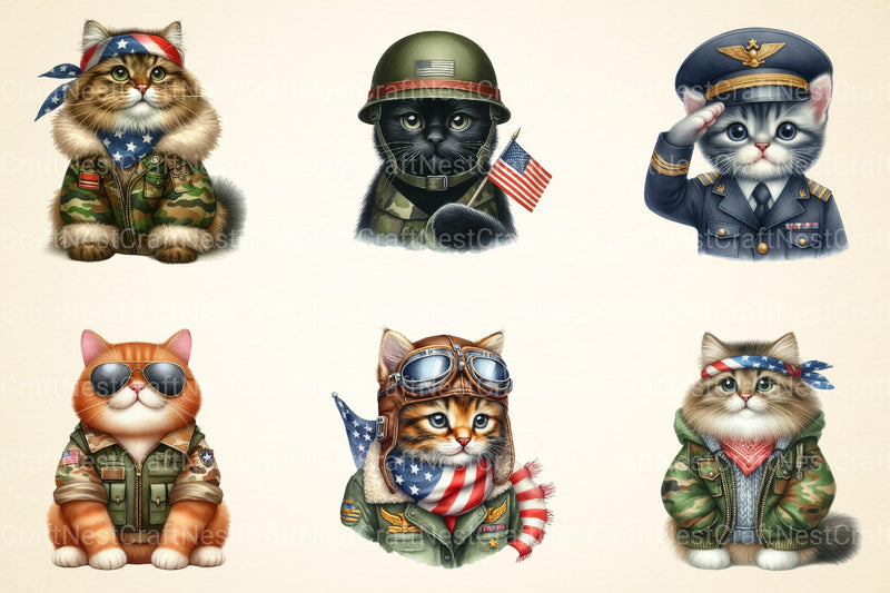 Cat in Military Clothes 4th of July Patriotic Clipart Cat Cl - CraftNest - Digital Crafting and Art