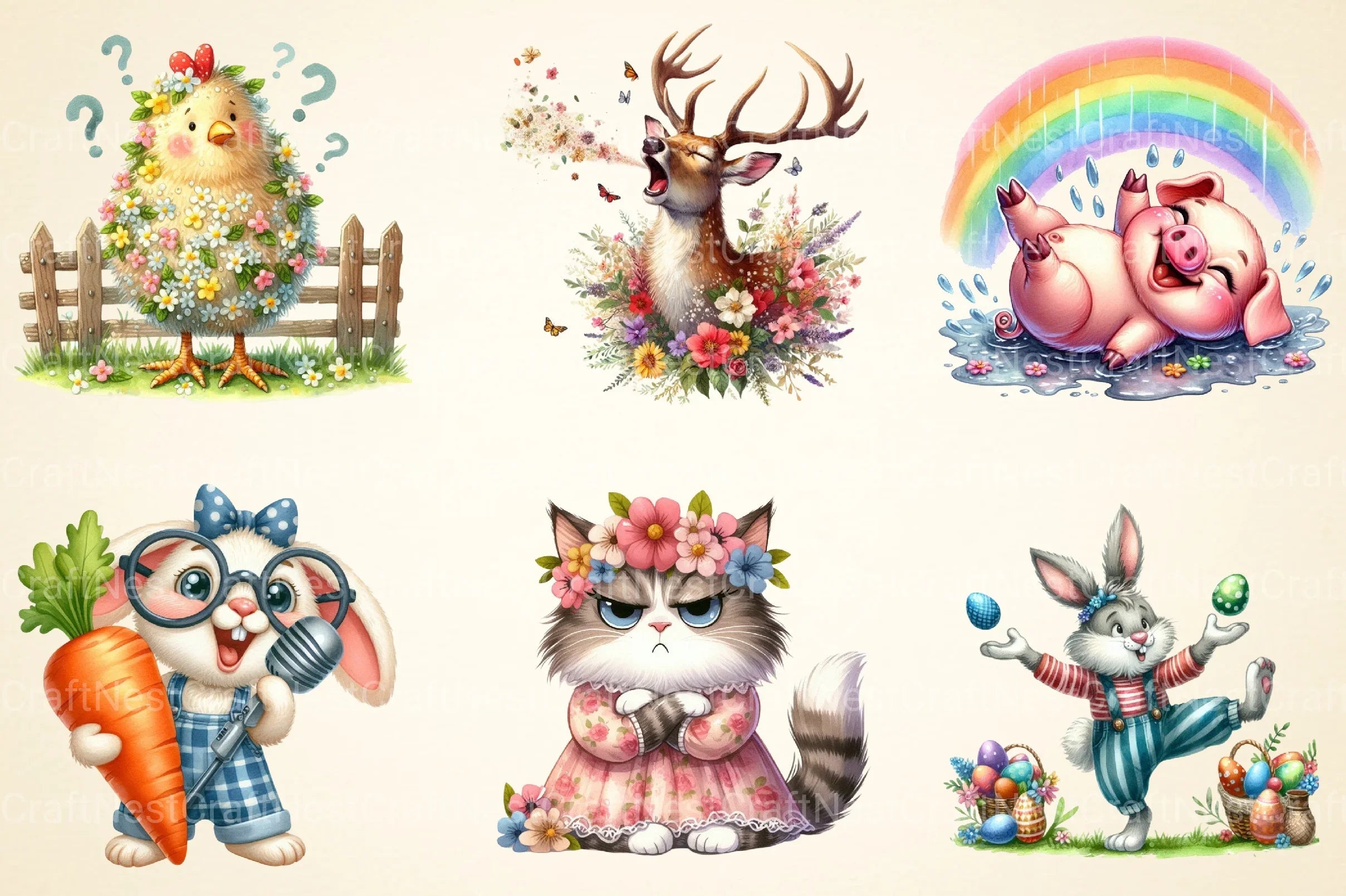 Crazy Funny Spring Animals Clipart Bundle