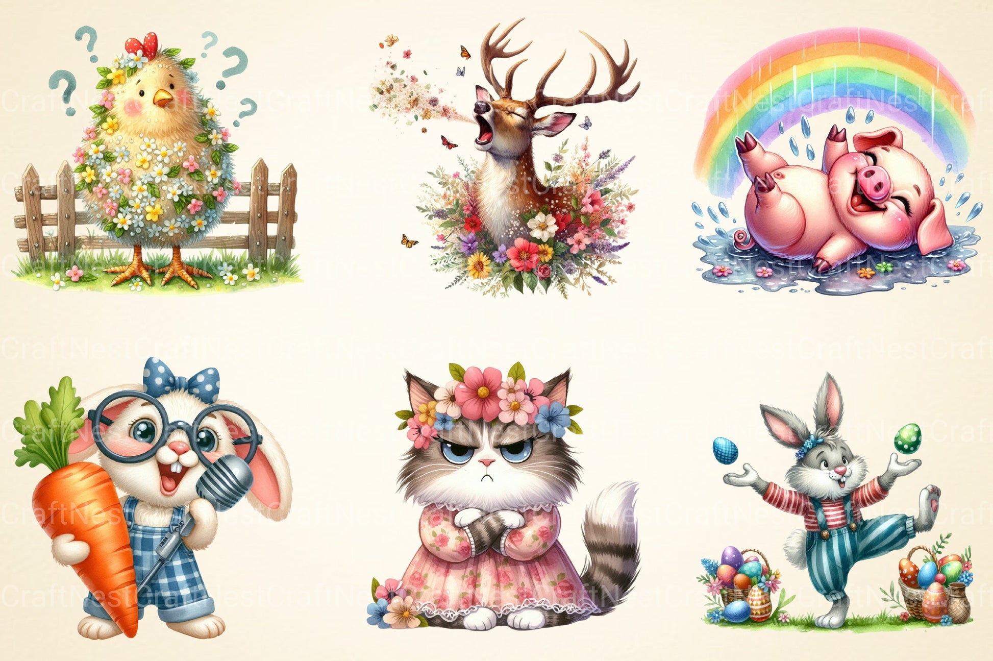Crazy Funny Spring Animals Clipart Bundle - CraftNest - Digital Crafting and Art