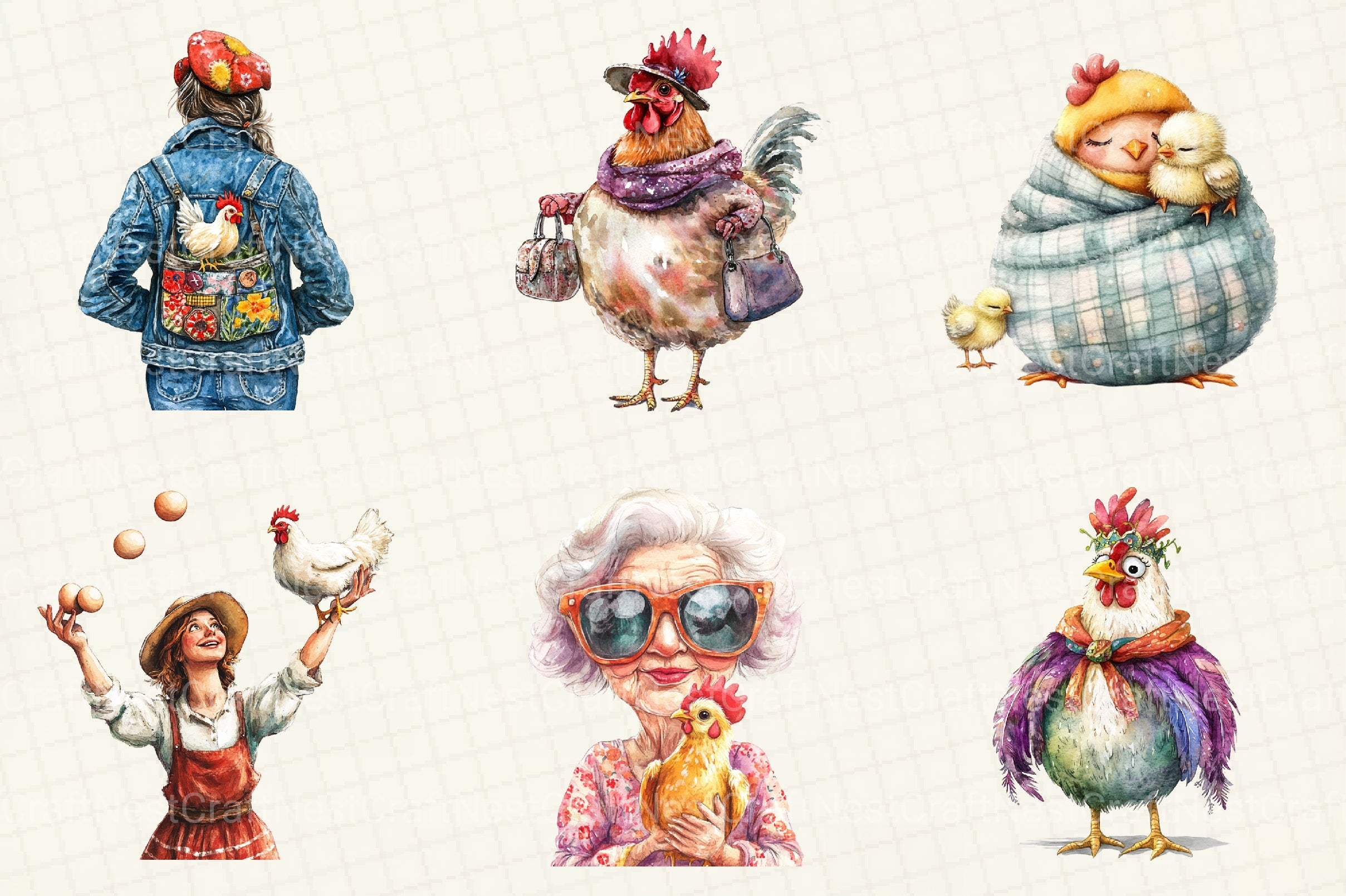 Crazy Chicken Lady Clipart Bundle - CraftNest - Digital Crafting and Art