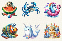 Funny Summer Sea Animals Clipart - CraftNest - Digital Crafting and Art