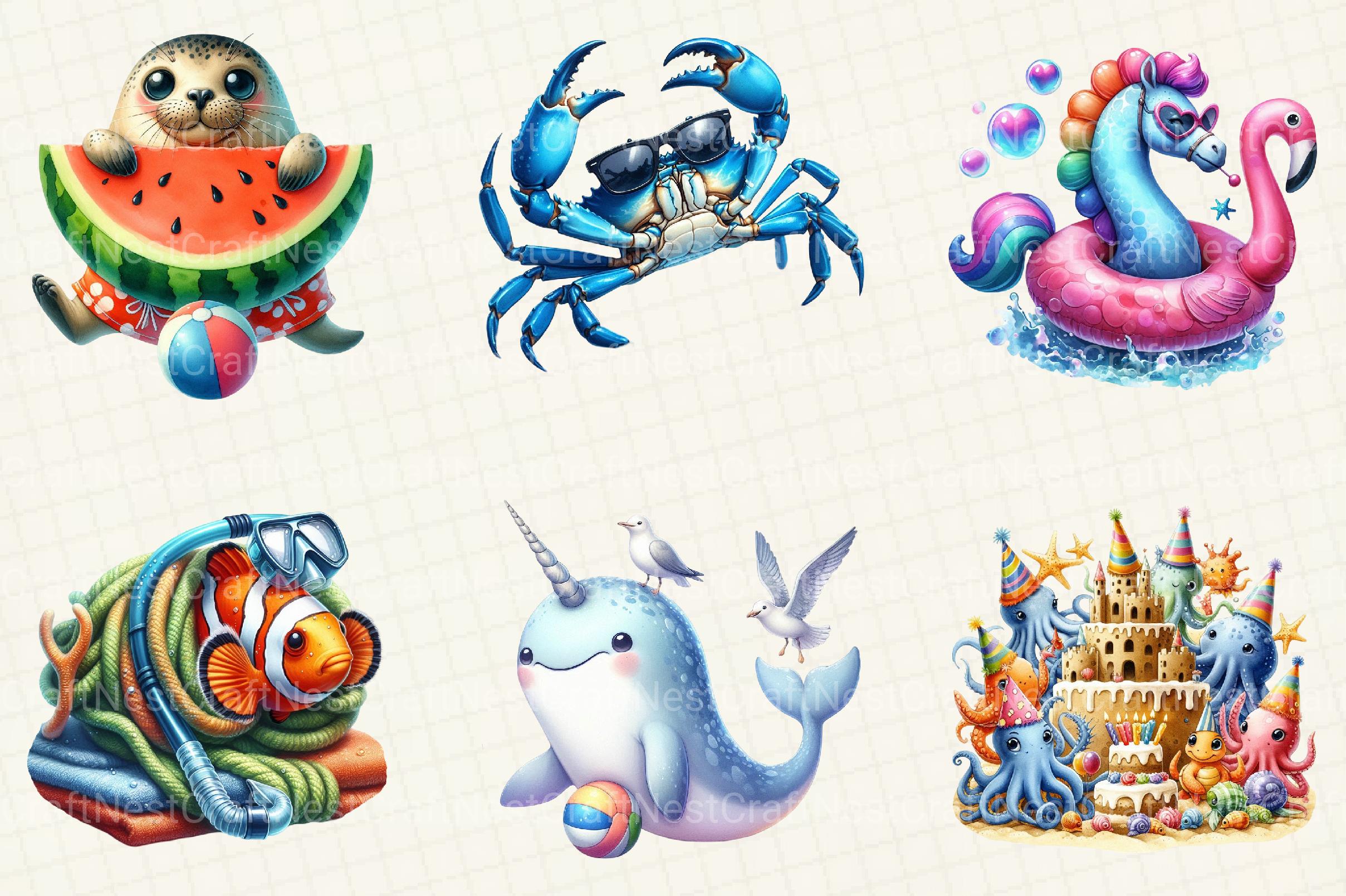 Funny Summer Sea Animals Clipart - CraftNest - Digital Crafting and Art