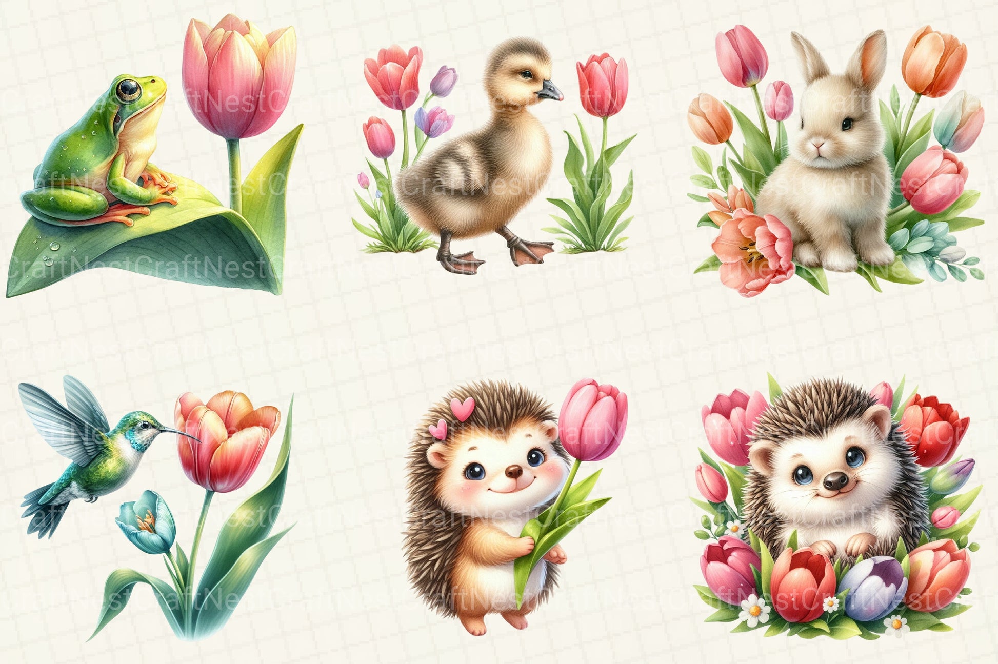Tulips Spring Animals Clipart Bundle - CraftNest - Digital Crafting and Art