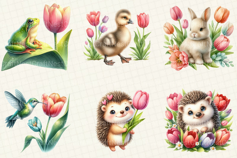 Tulips Spring Animals Clipart Bundle - CraftNest - Digital Crafting and Art