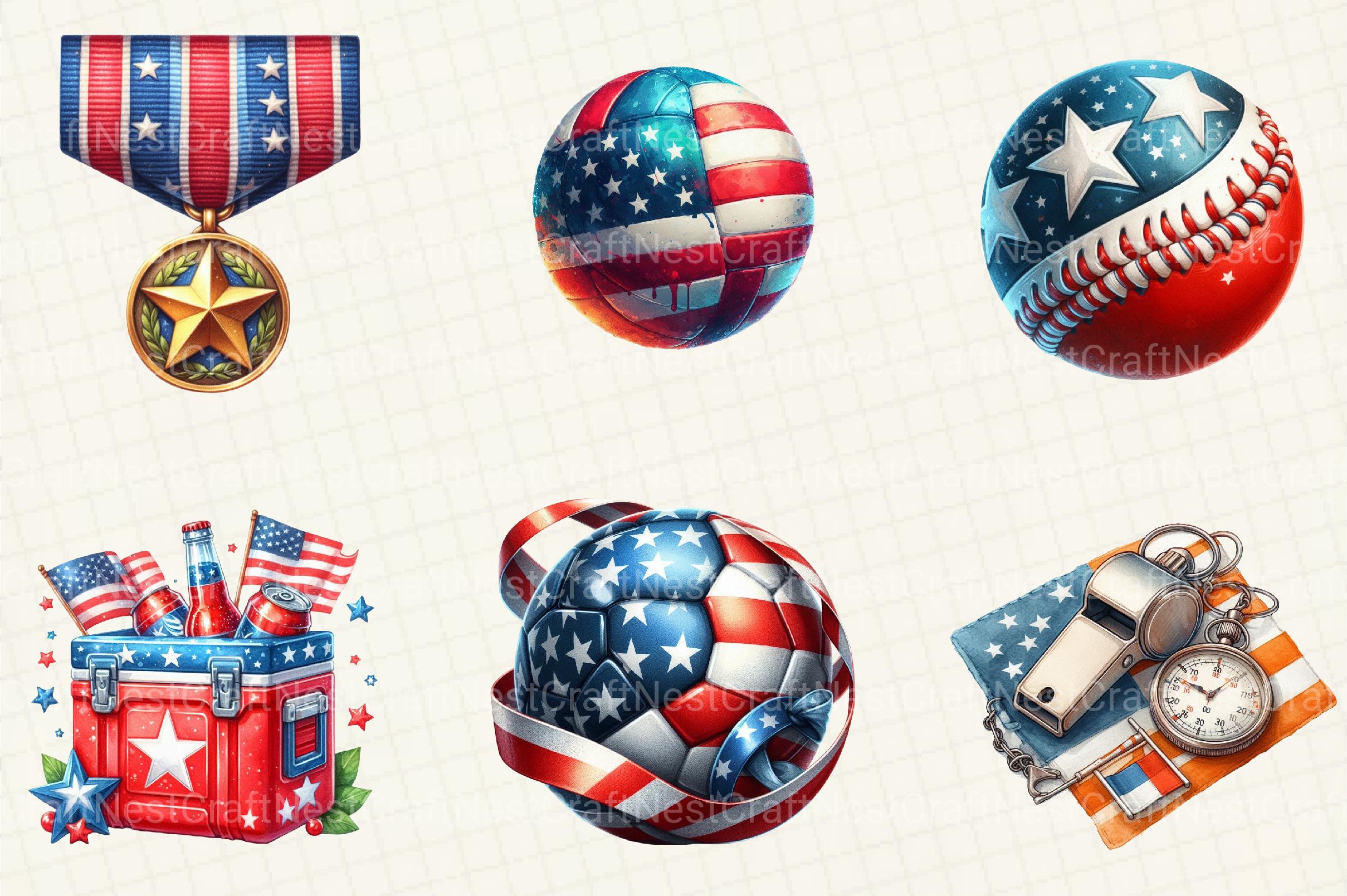 Patriotic Sports Elements Clipart - CraftNest - Digital Crafting and Art