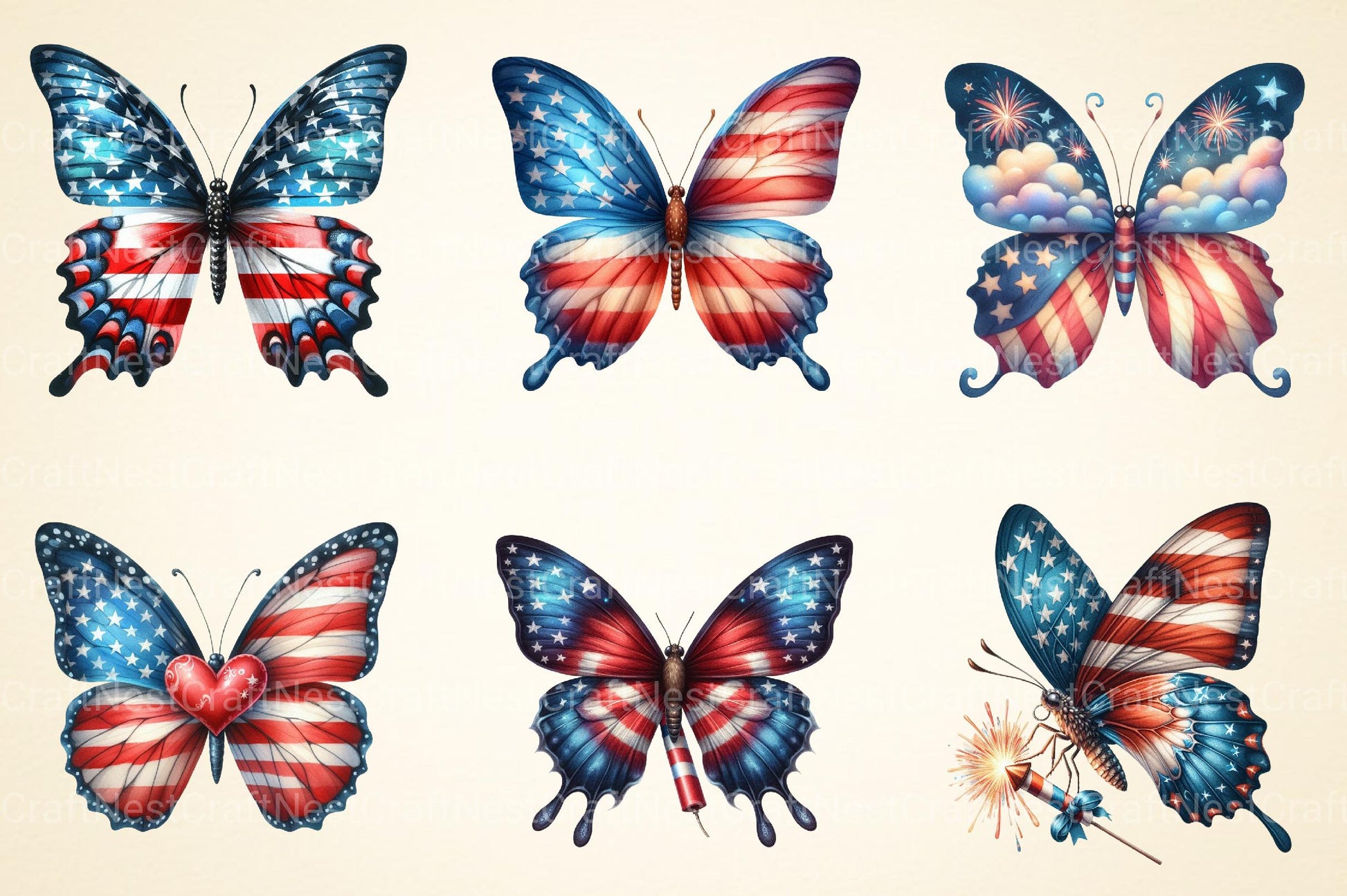 American Flag Butterfly Clipart - CraftNest - Digital Crafting and Art