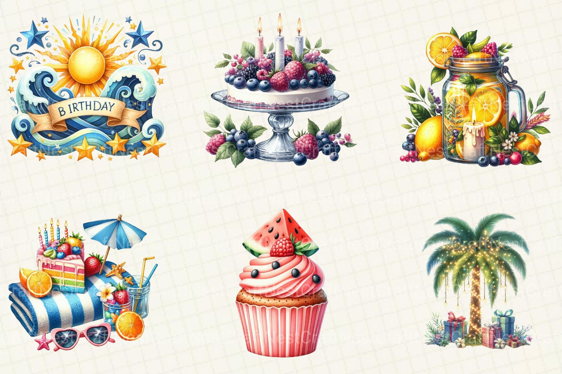 Summer Happy Birthday Clipart - CraftNest - Digital Crafting and Art