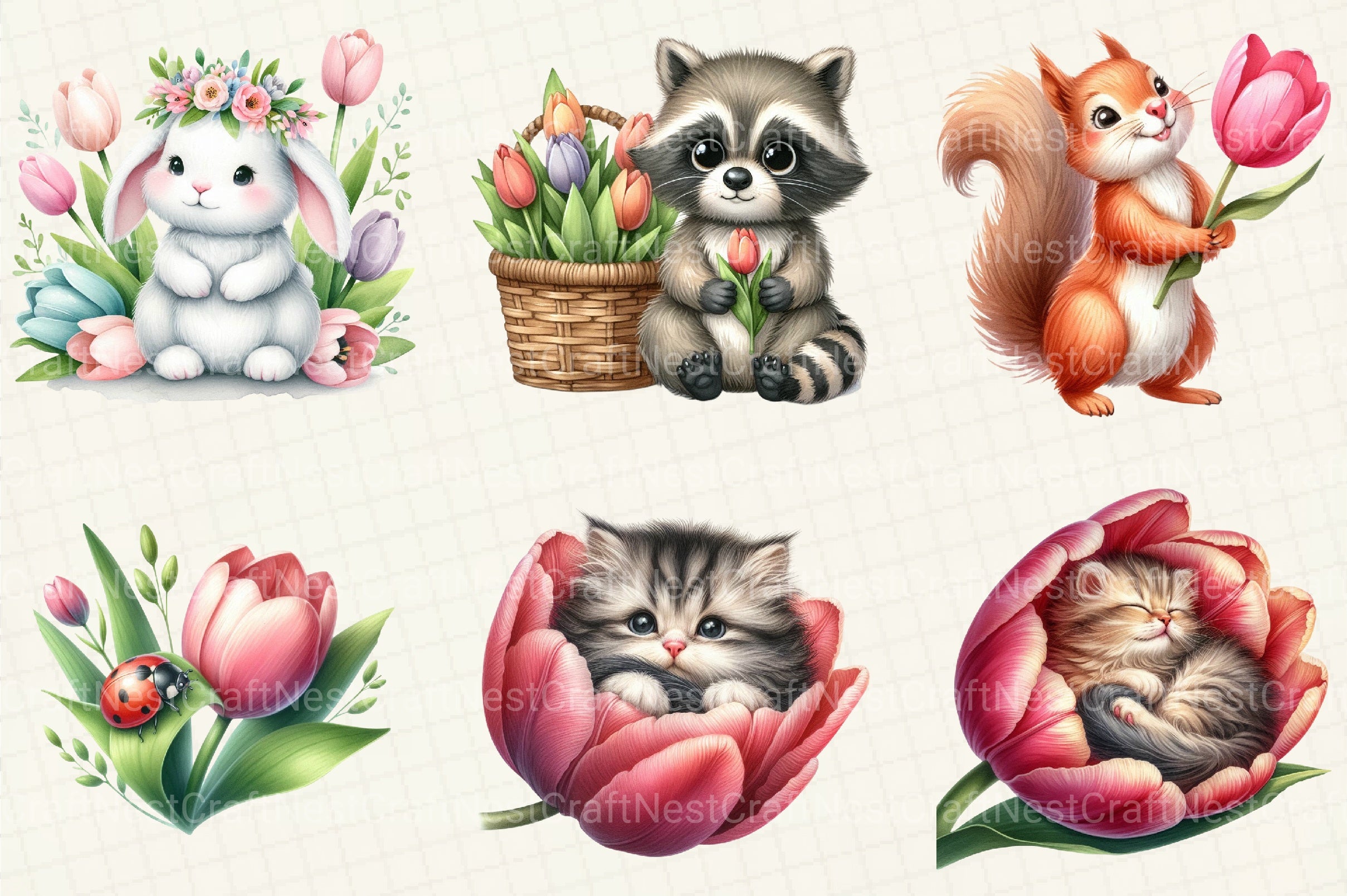Tulips Spring Animals Clipart Bundle - CraftNest - Digital Crafting and Art
