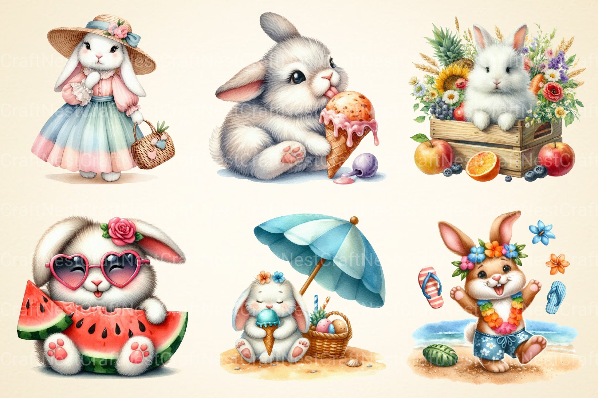 Summer Bunnies Clipart Bundle - CraftNest - Digital Crafting and Art