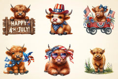 July 4th Highland Cow Clipart - CraftNest - Digital Crafting and Art