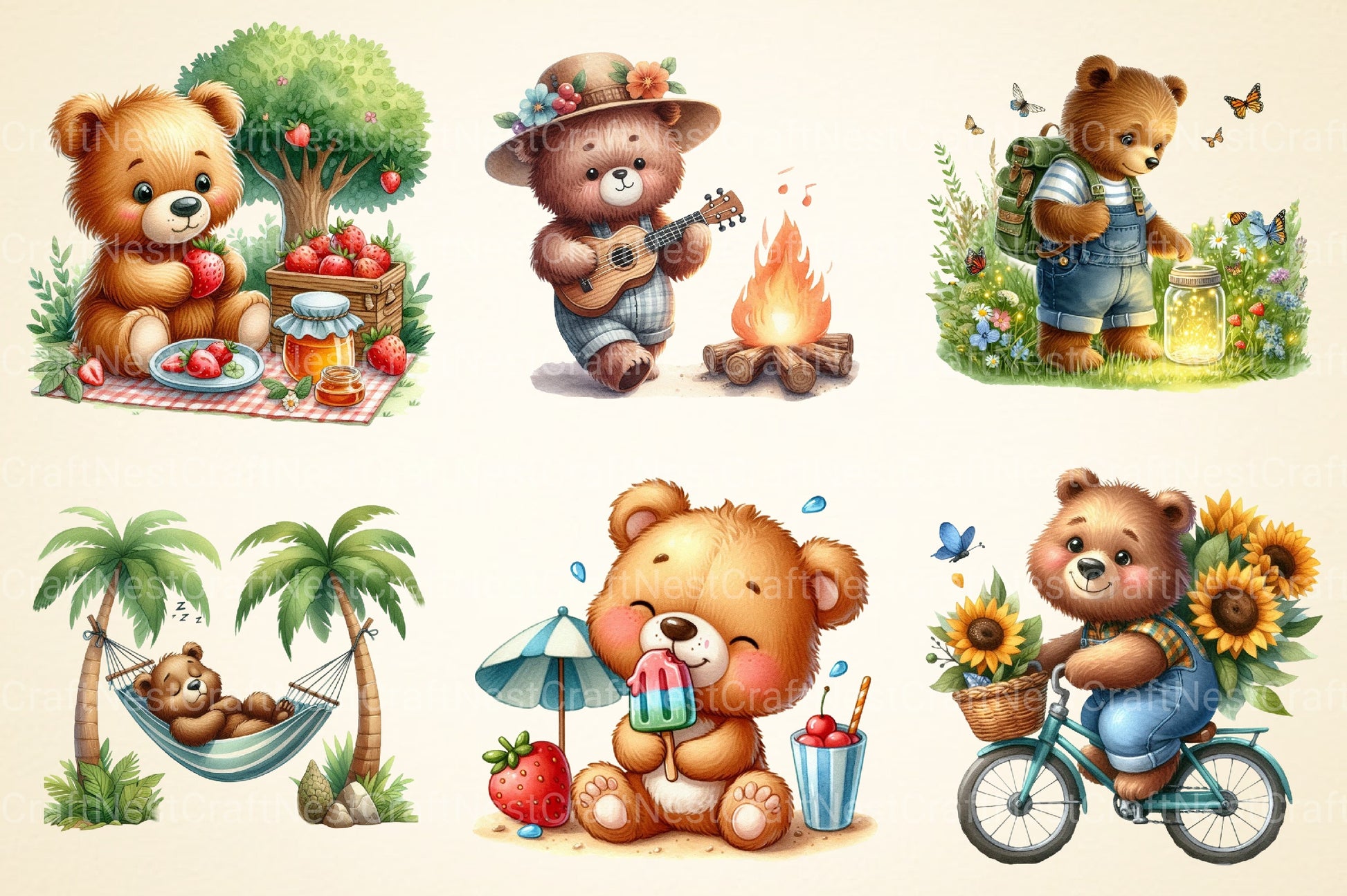 Summer Bear Clipart Bundle - CraftNest - Digital Crafting and Art