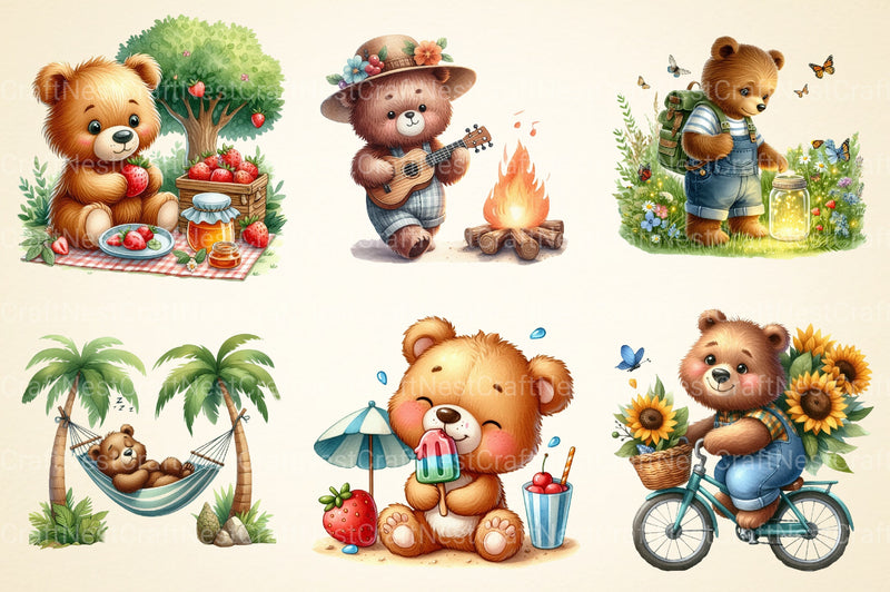 Summer Bear Clipart Bundle - CraftNest - Digital Crafting and Art