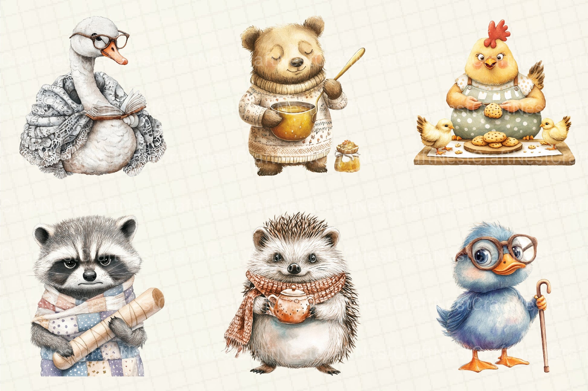 Whimsical Granny Animals Clipart Bundle - CraftNest - Digital Crafting and Art