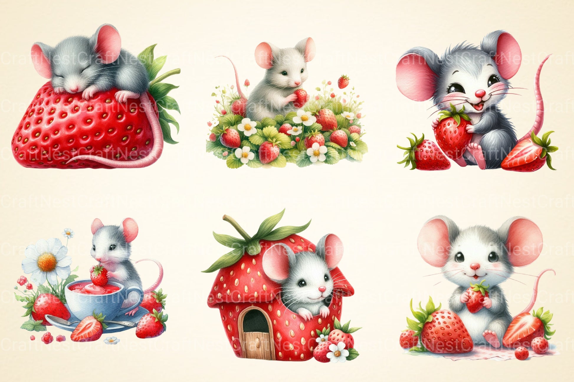 Mouse With Strawberry Clipart Bundle - CraftNest - Digital Crafting and Art